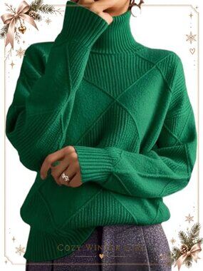 Women's Turtleneck Oversized Cable Knit Chunky Pullover Sweater